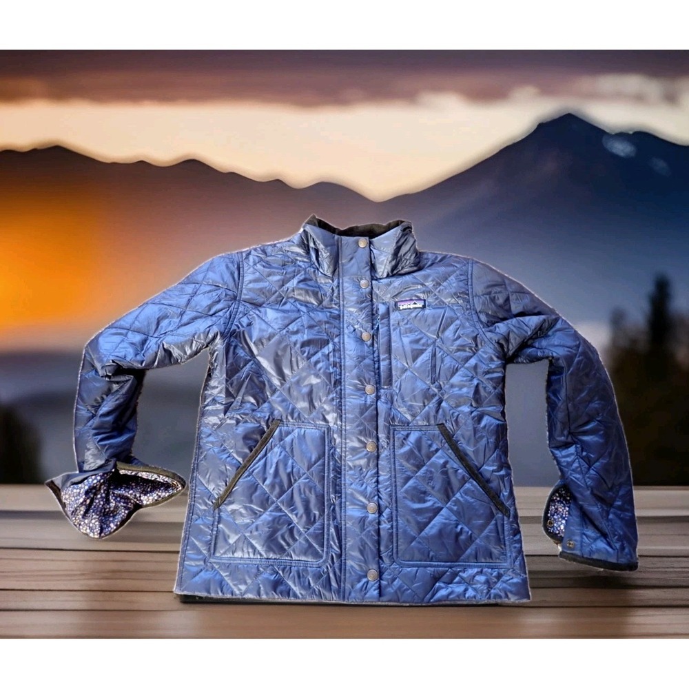 Patagonia Quilted Jacket Womens Small Blue Excellent Corduroy Trim Floral Lining